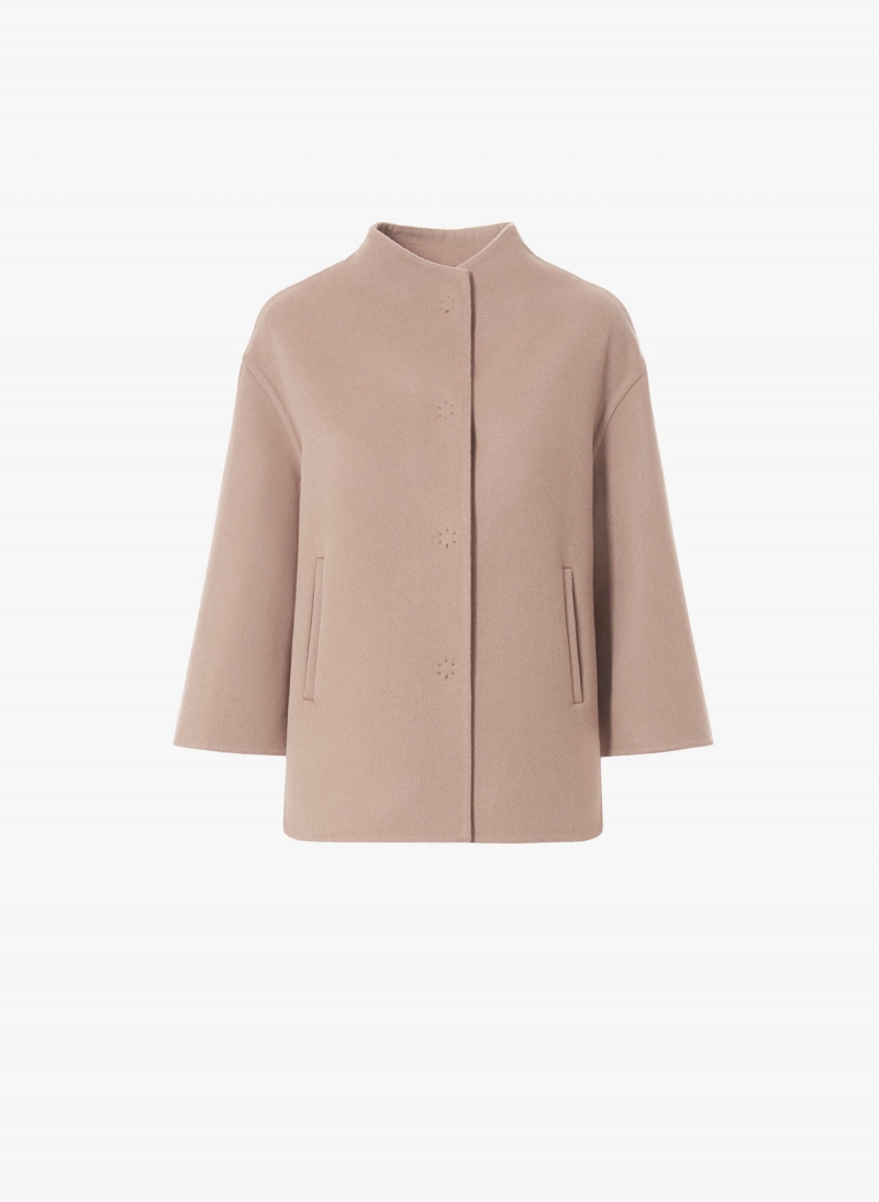 Pink jacket in pure double wool with high collar