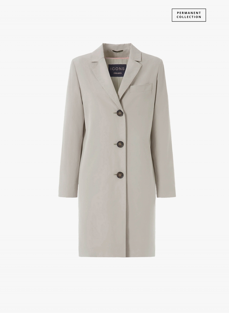 Rainproof technical nylon pearl grey masculine overcoat