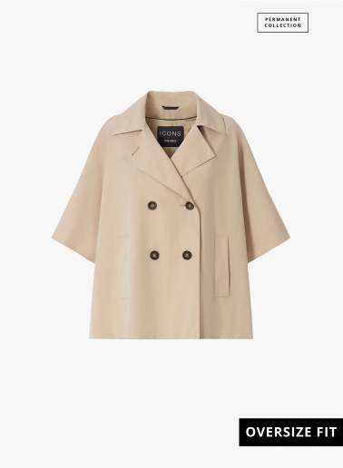 Double breasted beige cape in rainproof technical fabric | Cinzia Rocc