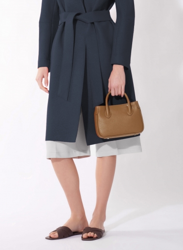 Mini tobacco color genuine leather tote bag