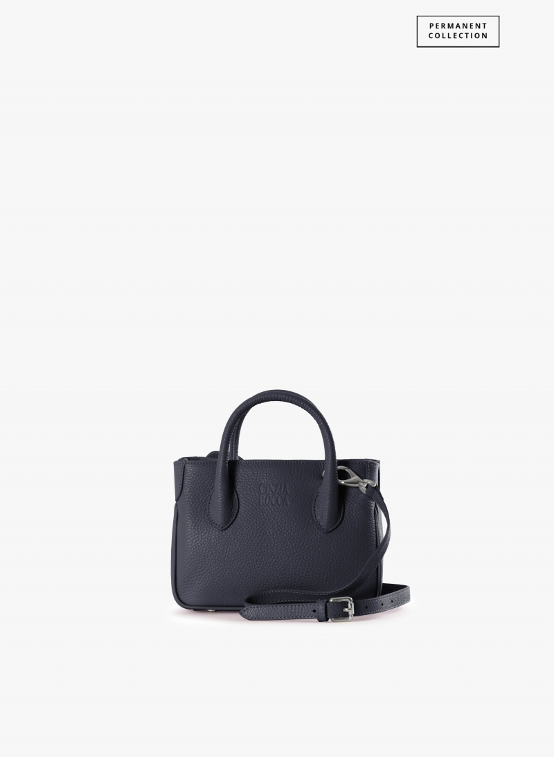 Mini blue genuine leather tote bag