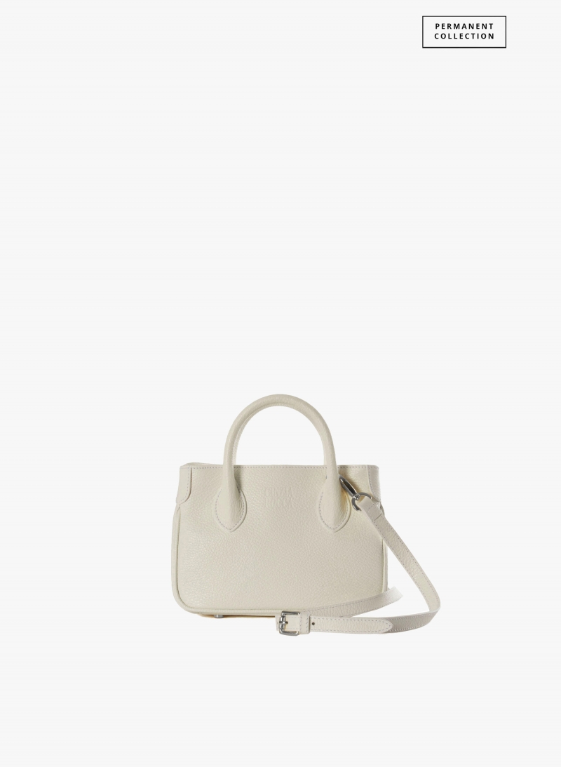 Mini white genuine leather tote bag