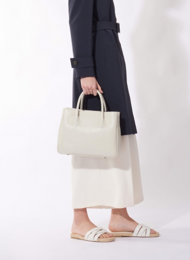 Small white genuine leather tote bag