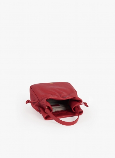 Red small bucket bag with handle and strap