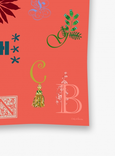 Red pure silk twill maxi scarf with letter pattern