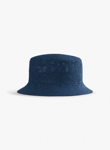 Blue straw bucket hat
