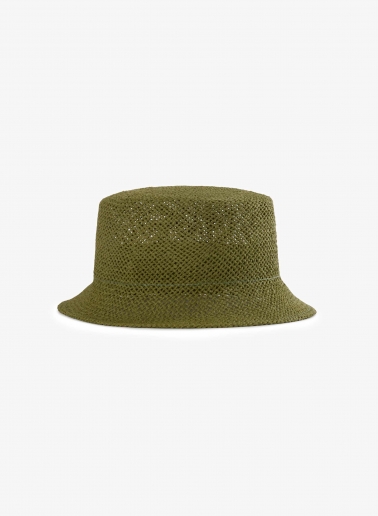 Green straw bucket hat