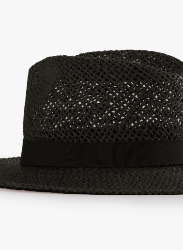 Black classic openwork straw hat