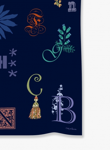 Blue pure silk twill maxi scarf with letter pattern