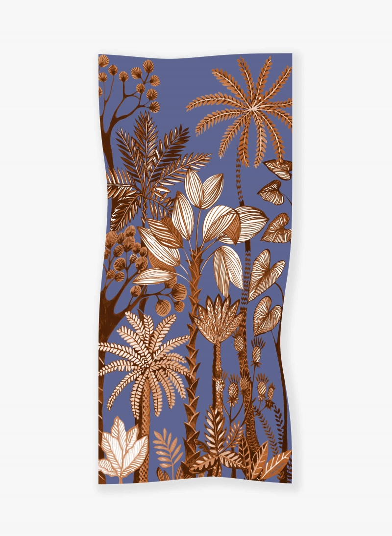 Light blue modal and silk scarf with stylized plant pattern