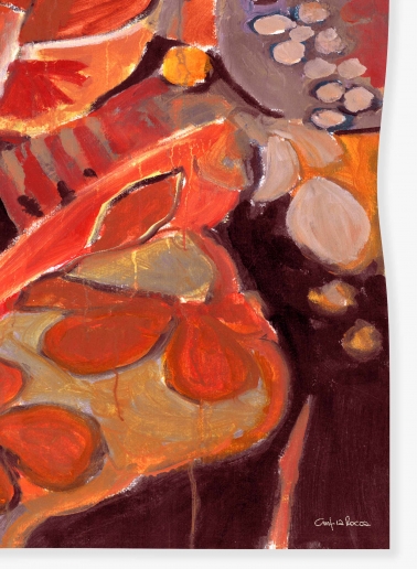 Red pure silk scarf with watercolor pattern