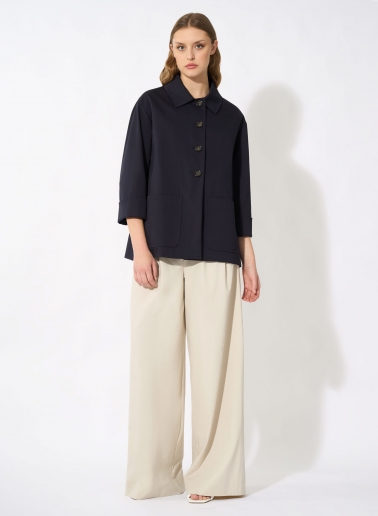 Dark blue cotton jacket with shirt collar and patch pockets