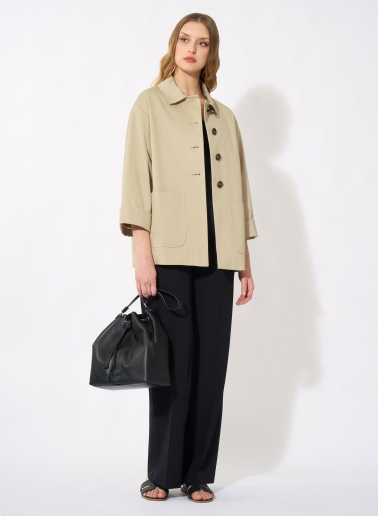 Beige cotton jacket with shirt collar and patch pockets