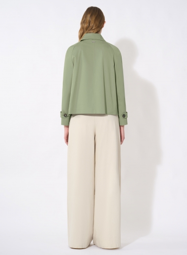 Military green cotton jacket with shirt collar and trench-style flap