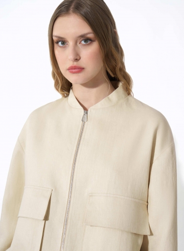 Beige linen bomber jacket