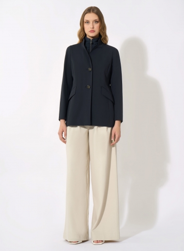 Dark blue stretch cotton jacket with detachable nylon bib