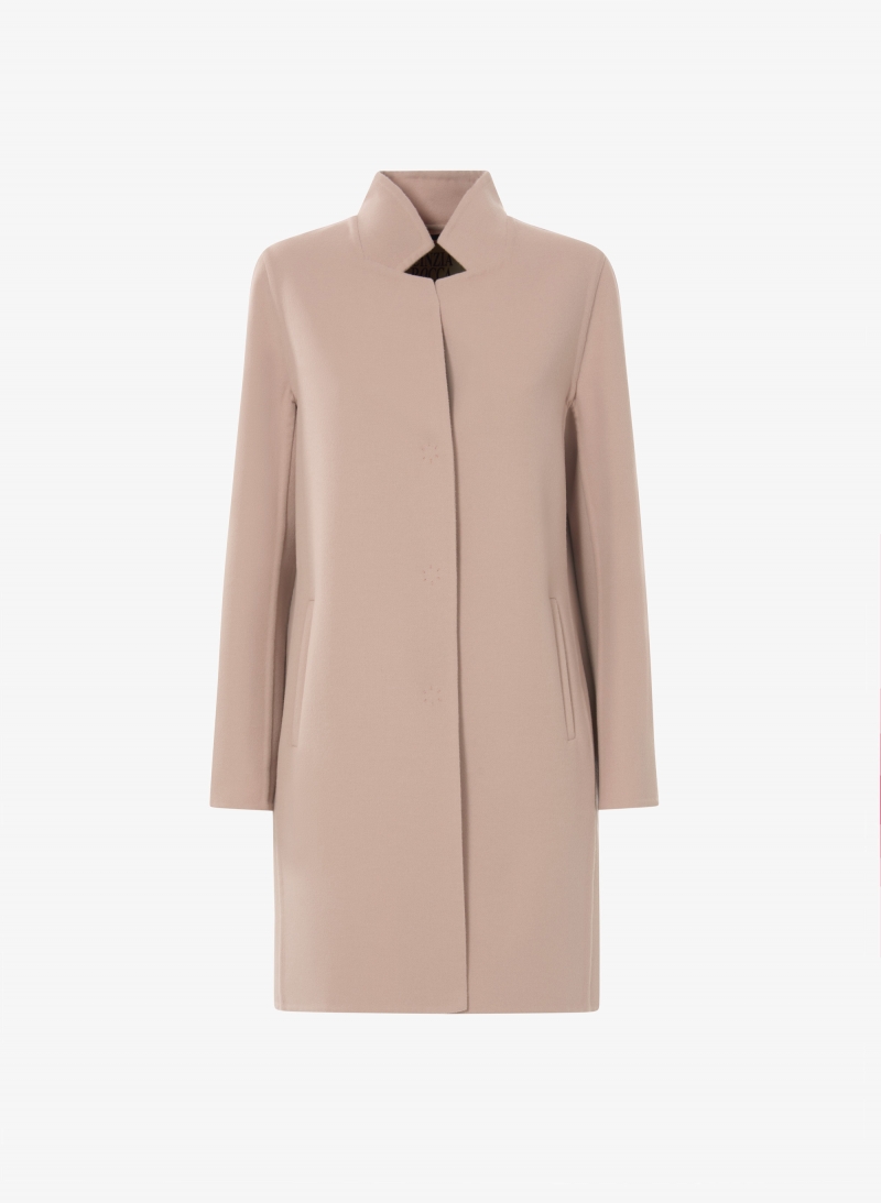 Pink overcoat in pure double wool with inverted notch collar