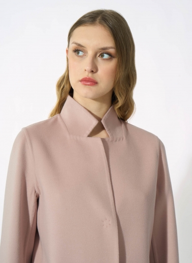 Pink overcoat in pure double wool with inverted notch collar