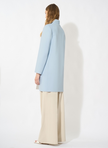 Two-tone light blue overcoat in pure double wool with inverted notch collar