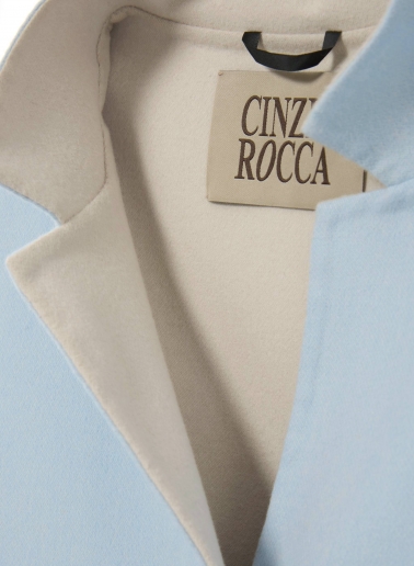 Two-tone light blue overcoat in pure double wool with inverted notch collar