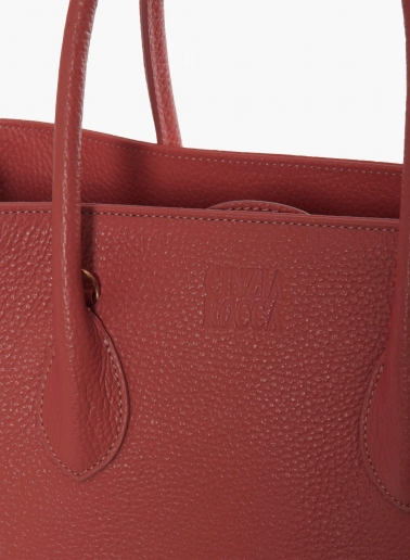 Red genuine leather tote bag