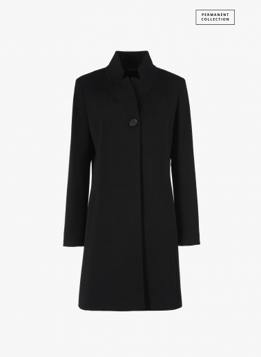 Inverted notch collar black coat crafted with pure wool | Cinzia Rocca