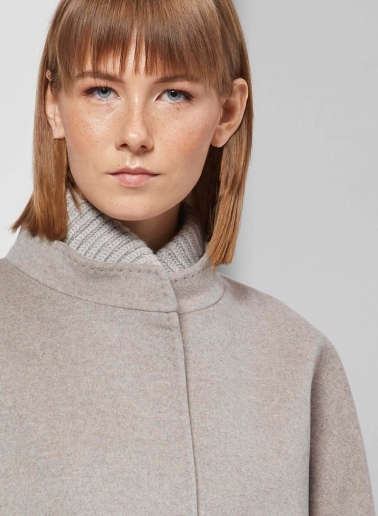 Short oversized beige pure wool coat with knitted details