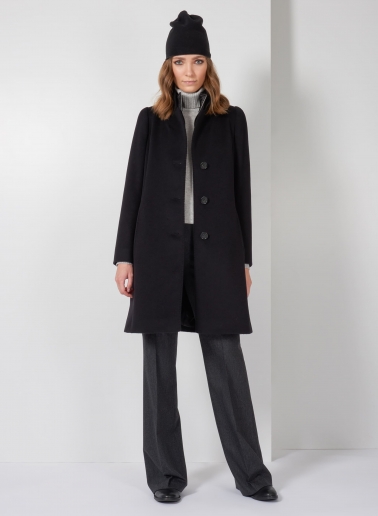 Black pure wool coat with detachable nylon bib
