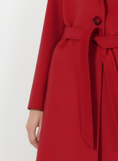 Belted fitted red pure wool coat