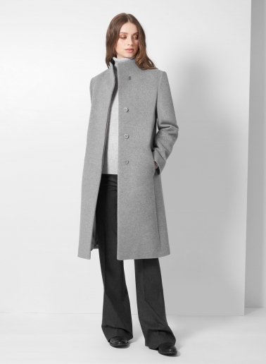 Light grey wool and cashmere coat with high stand up collar