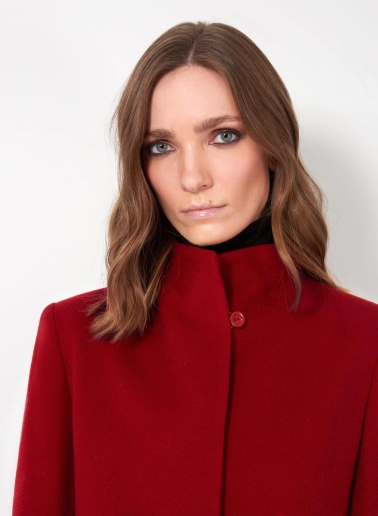 Red wool and cashmere coat with high stand up collar