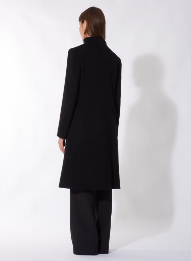 Black pure cashmere coat with high stand up collar