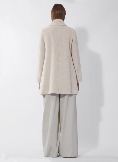Short flared beige wool and alpaca coat with crossover collar