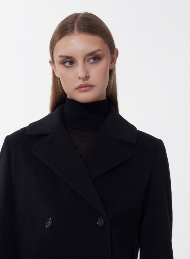 Maxi 6 buttons double breasted black wool and cashmere coat