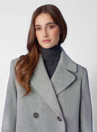 Maxi 6 buttons double breasted light grey wool and cashmere coat