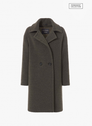 Double breasted dark taupe wool coat with notch collar
