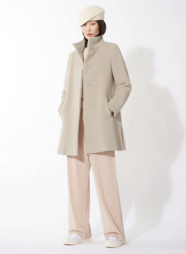 Short flared beige wool and alpaca coat with side vents