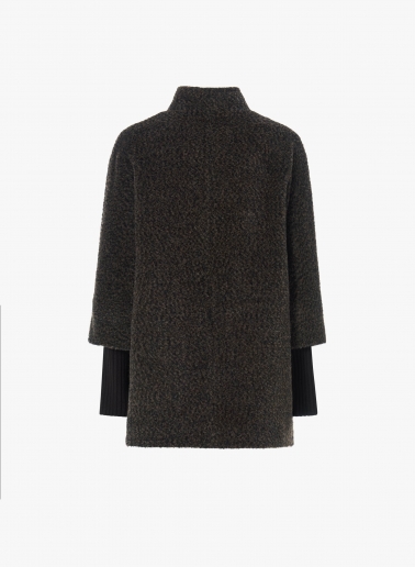 Brown wool and alpaca short coat with knitted cuffs