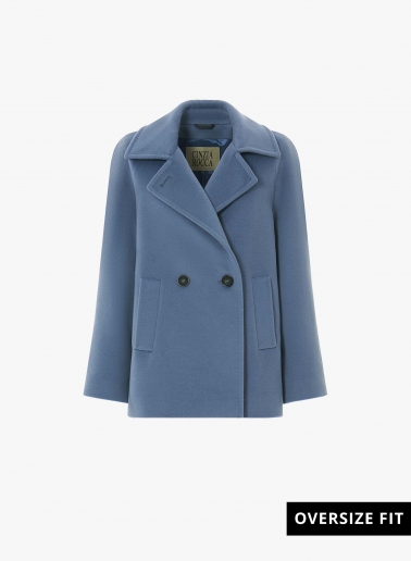 Light blue pure wool short coat with maxi dual use notch collar | Cinz