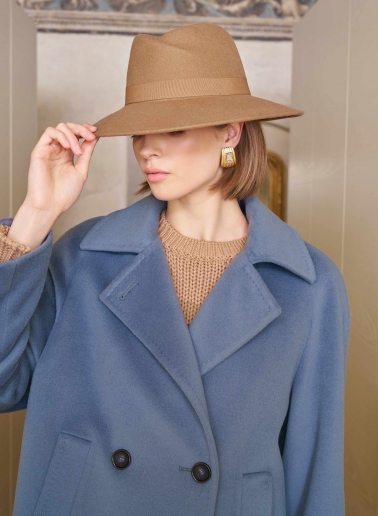 Light blue pure wool short coat with maxi dual use notch collar