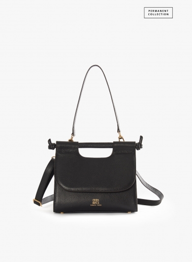 Black leather shoulder bag with integrated handle and shoulder strap |