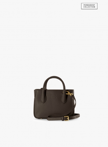 Mini brown genuine leather tote bag