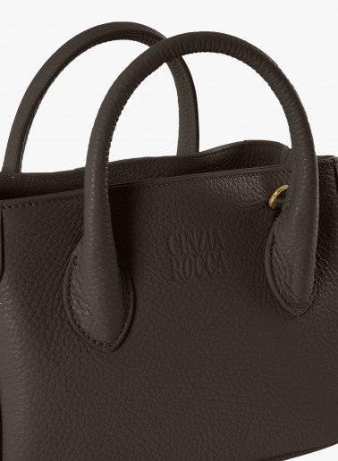 Mini brown genuine leather tote bag