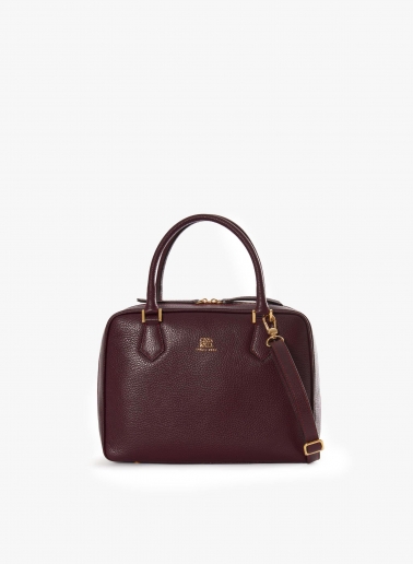 Burgundy genuine leather bag with double zip