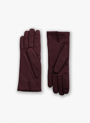 Burgundy nappa leather gloves with top stitch