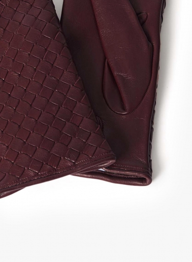 Burgundy nappa leather gloves with woven design