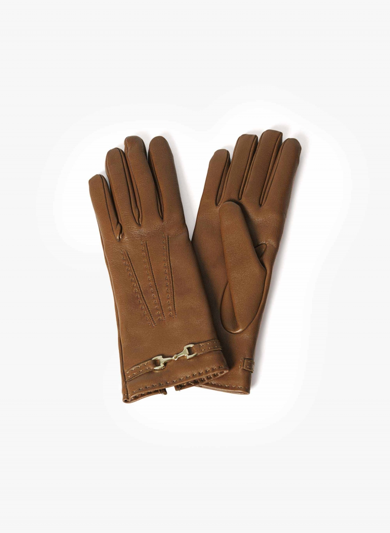 Tabacco colour nappa leather gloves with band and hook