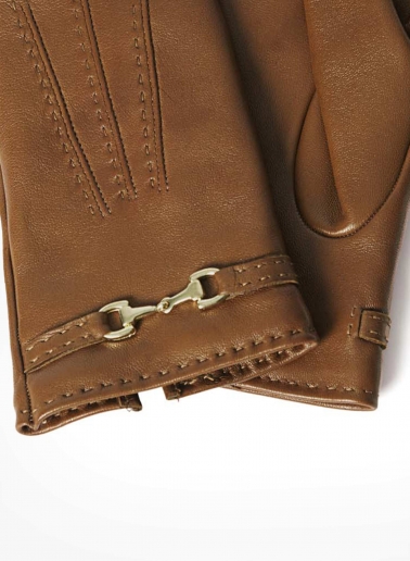 Tabacco colour nappa leather gloves with band and hook