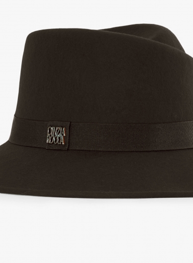Brown wool felt asymmetric fedora hat