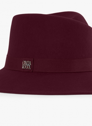 Burgundy wool felt asymmetric fedora hat